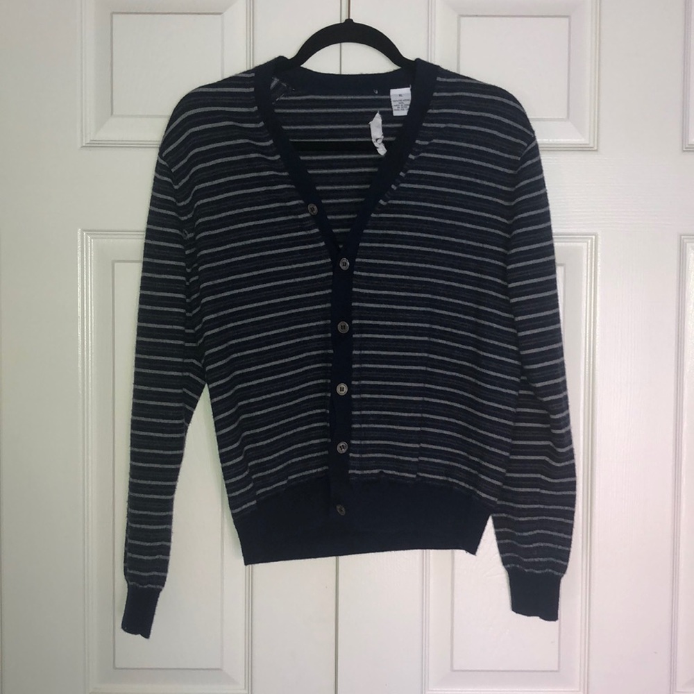 Merino Wool Navy Striped Cardigan